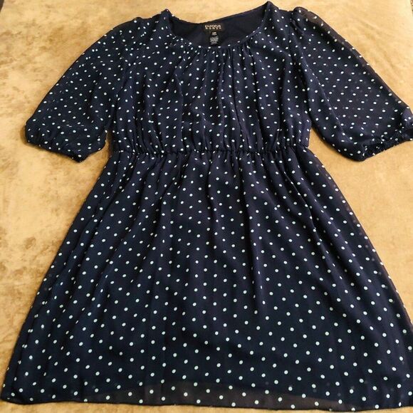 Enfocus Women's Babydoll Dress Size 14W Navy/Mint Green Polka-Dot 50s MCM Style - Picture 1 of 10